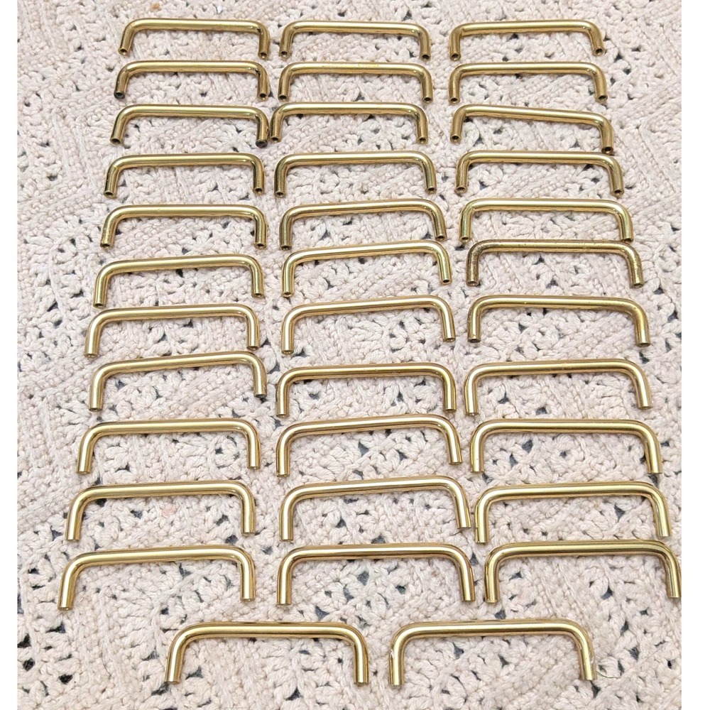 Solid Brass Drawer Pulls 4 Inch Center 35 Piece Lot MCM Cabinet Handles Gold
